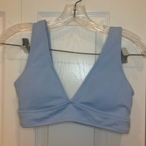 ribbed light blue v-neck swim top